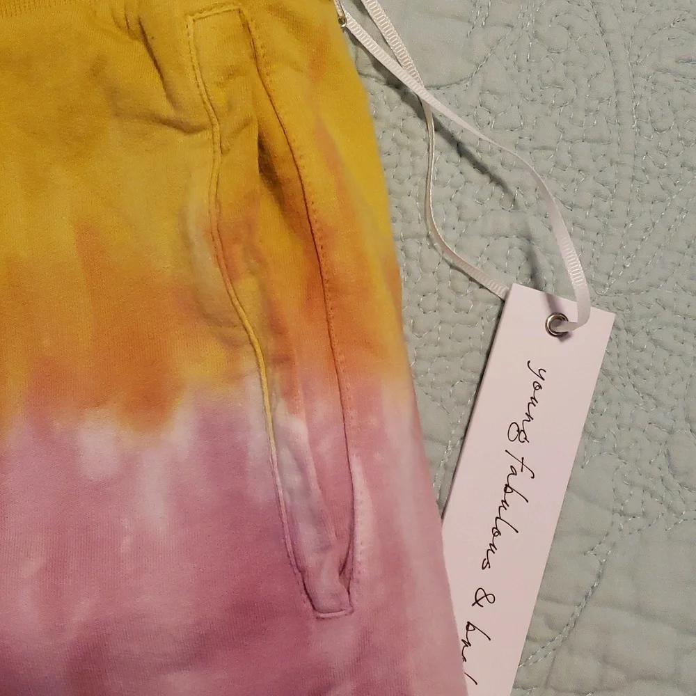 Tie-Dye Hooded Sweatshirt & Athletic Shorts Set - Pink, Yellow, Orange